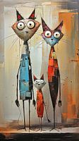 Grillig grappige illustratie van kattenfamilie in warme kleuren