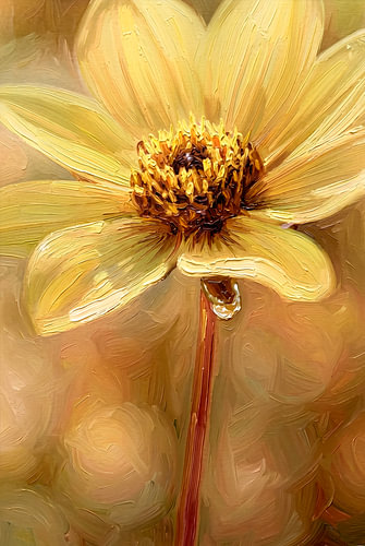 Yellow Dahlia. Painting. by Alie Ekkelenkamp