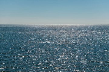 Zon over de Waddenzee + vissersboot