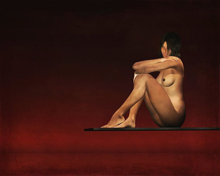 Nu érotique - Le modèle nude est assis sur une planche au-dessus des eaux par Jan Keteleer