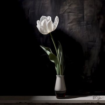 Photo minimaliste Tulipe dans un décor monochrome sur René van den Berg