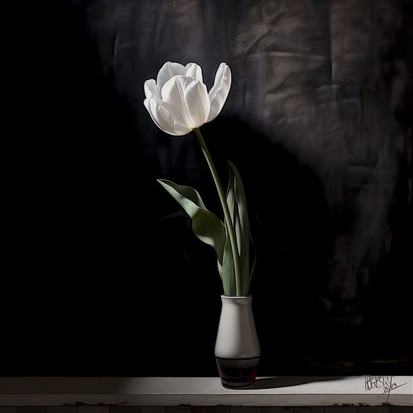 Photo minimalist Tulip in a monochrome setting by René van den Berg
