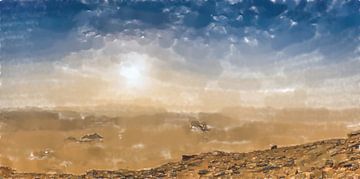 Glaring sun over the African desert by Frank Heinz