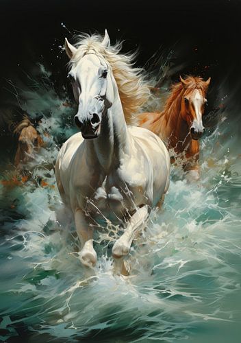 Paarden poster kunstdruk muurschildering