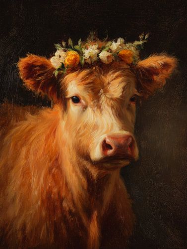 Scottish highlander with garland of flowers in warm shades by But First Framing