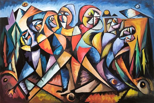 Kleurrijk abstract figuren schilderij