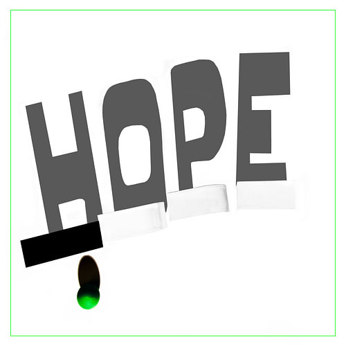 The letters ‘HOPE’ against a white background