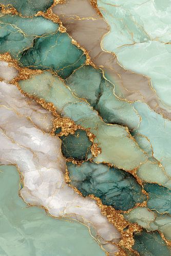 Abstract Art Green Gold Marble Structure Luxury Design
