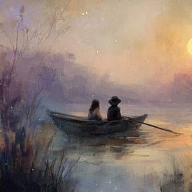Une barque au coucher du soleil sur Dessins et peintures de Peter Pen