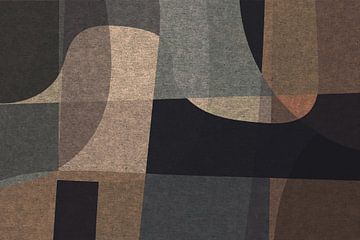 Abstrakte organische Formen und Linien. Geometrische Kunst im Retrostil in Grau, Braun, Schwarz VI von Dina Dankers