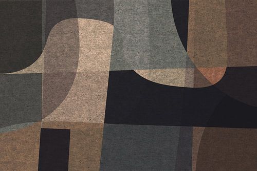 Abstracte organische vormen en lijnen. Geometrische kunst in retro stijl in grijs, bruin, zwart VI