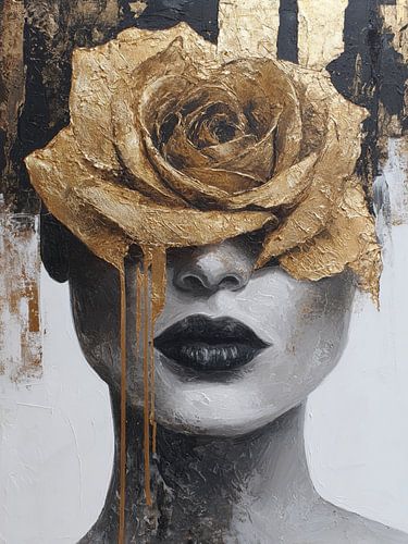 Golden Rose for the Eyes – Luxurious Abstract Portrait of a Woman with Gold Accents by SPEQ ART