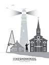 Skyline-Illustration der Insel Schiermonnikoog in schwarz-weiß von Mevrouw Emmer Miniaturansicht