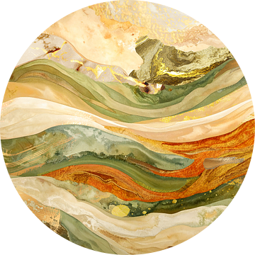 Gouden horizon met abstracte natuur in vloeiende lijnen van Dutch Art Works