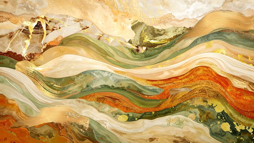 Golden horizon with abstract nature in flowing lines by Dutch Art Works