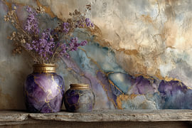 Paarse Vazen - Elegant Stilleven met Goud van Joriali Fine Art
