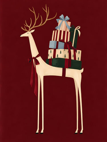 Christmas Deer Carrying a Tower of Gifts