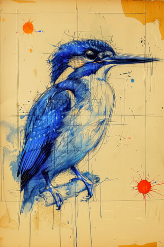 Drawing, Chinese ink, watercolour, kingfisher