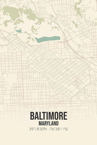 Carte ancienne de Baltimore (Maryland), Etats-Unis. par Affiches de lieux