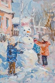 Kind und Schneemann von Wunderbare Kunst