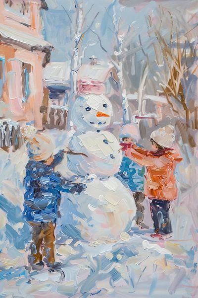 Child and Snowman by Wonderful Art