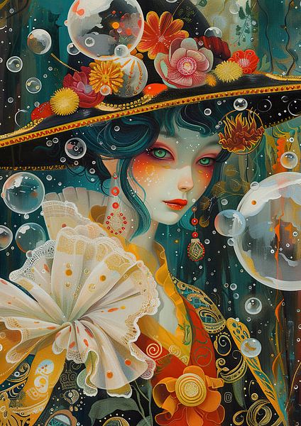 Floral portrait | Enigmatic Floral Muse by Abstract Painting