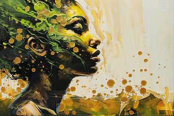 Vrouwenportret Schilderij | Dream in Gold and Green van Kunst Kriebels