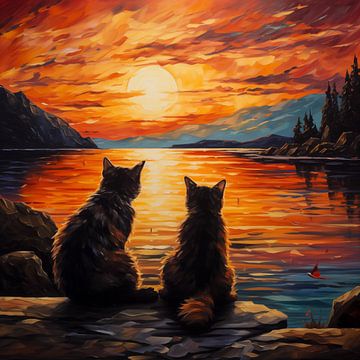 2 Katzen Sonnenuntergang von The Xclusive Art