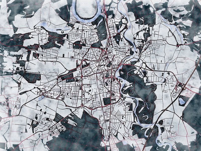 Map of Dessau-Roßlau with the style 'White Winter' by Maporia
