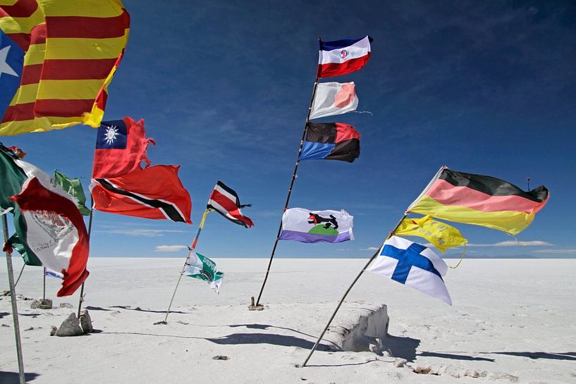 De nombreux drapeaux nationaux au vent dans un désert de sel par Lensw0rld