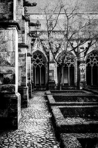 De Pandhof van de Domkerk in Utrecht (zwartwit)