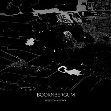 Zwart-witte landkaart van Boornbergum, Fryslan. van Rezona