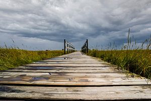 Houten brug over de Noordzee onder een bewolkte hemel van Animaflora PicsStock