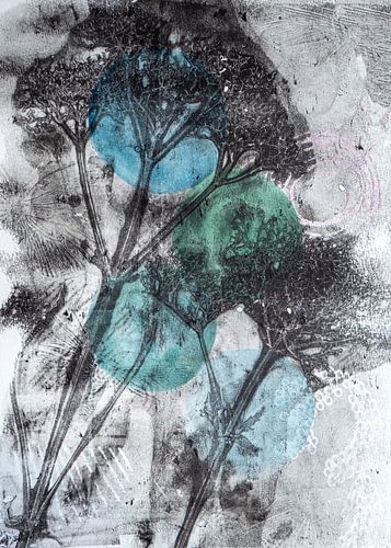 Botanical plants and insects print Green Blue