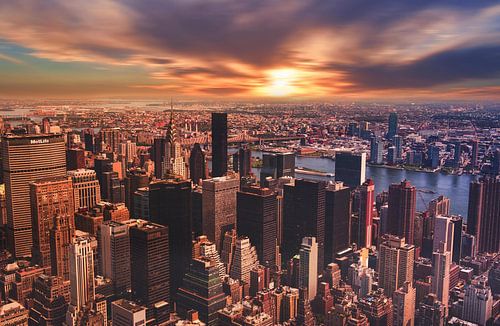 Midtown Manhattan bij zonsondergang, New York, VS