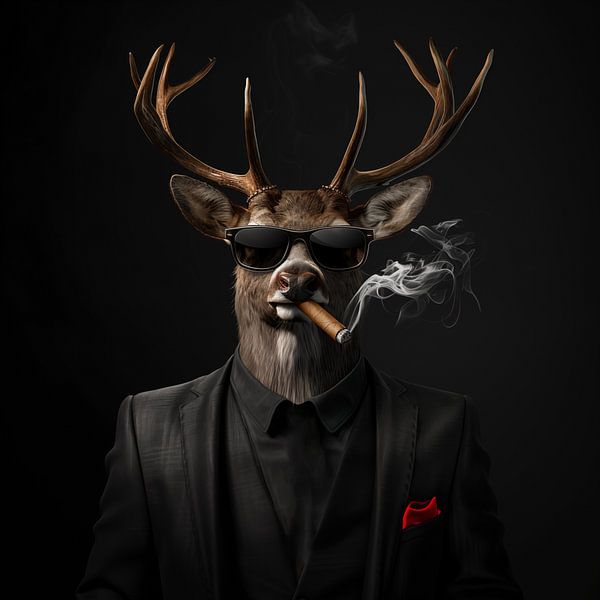 Cerf avec cigare et lunettes de soleil par TheXclusive Art