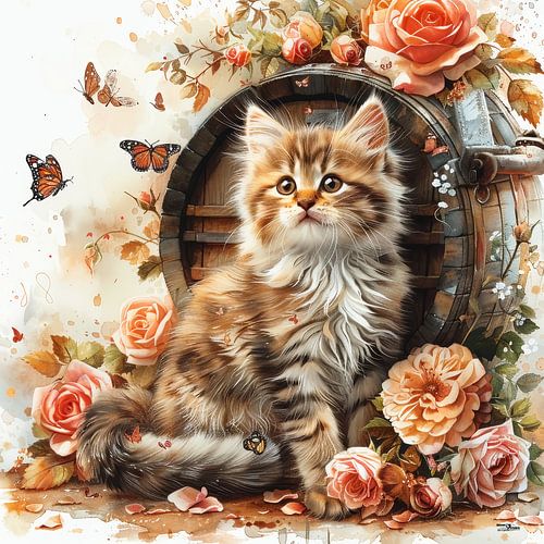 chiens-chats-oiseaux-vin-tonneau-papillons-fleurs