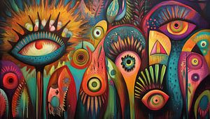 Abstract colourful eyes panorama