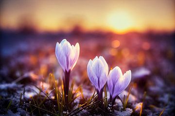 Krokussen in de lente met sneeuw Illustratie van Animaflora PicsStock