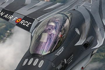 Stefan "Vador" Darte in de cockpit van zijn F-16 demokist Dark Falcon. van Jaap van den Berg