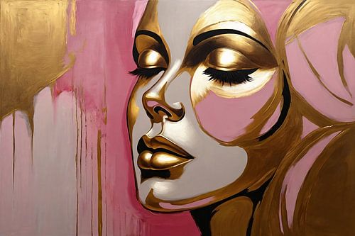 Gouden Silhouet van Vrouw op Roze Achtergrond