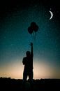Silhouet met sterrenhemel en maan van Kim Bellen thumbnail