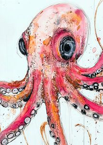 Red octopus art #octopus