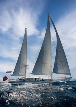 Sailing with super yacht on the Mediterranean.