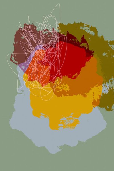 Modern abstract art. Shapes and lines in bright colors. Orange, red, green, yellow. by Dina Dankers