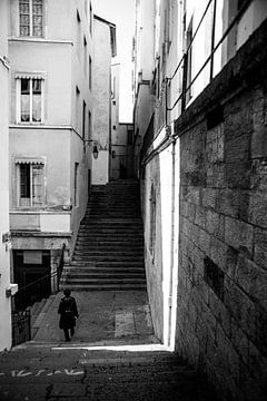 Soleil et ombre dans la ville de Lyon en noir et blanc, tirage photo