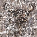 Abstract kunstwerk schotse hooglander koe in lila en goud geel van Emiel de Lange thumbnail