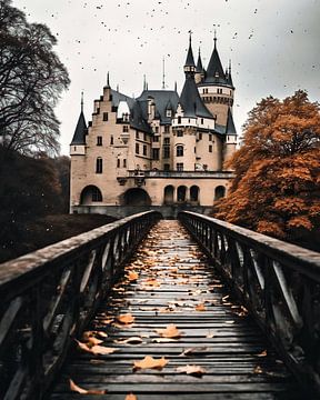 Romantisch kasteel in de herfst van fernlichtsicht