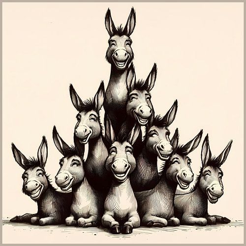 Pyramid of laughing donkeys