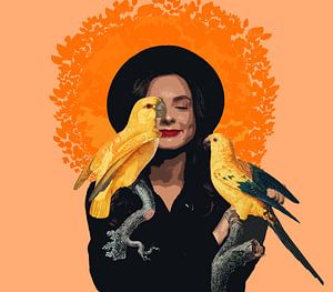 Girly girl with her parrots van Gisela- Art for You